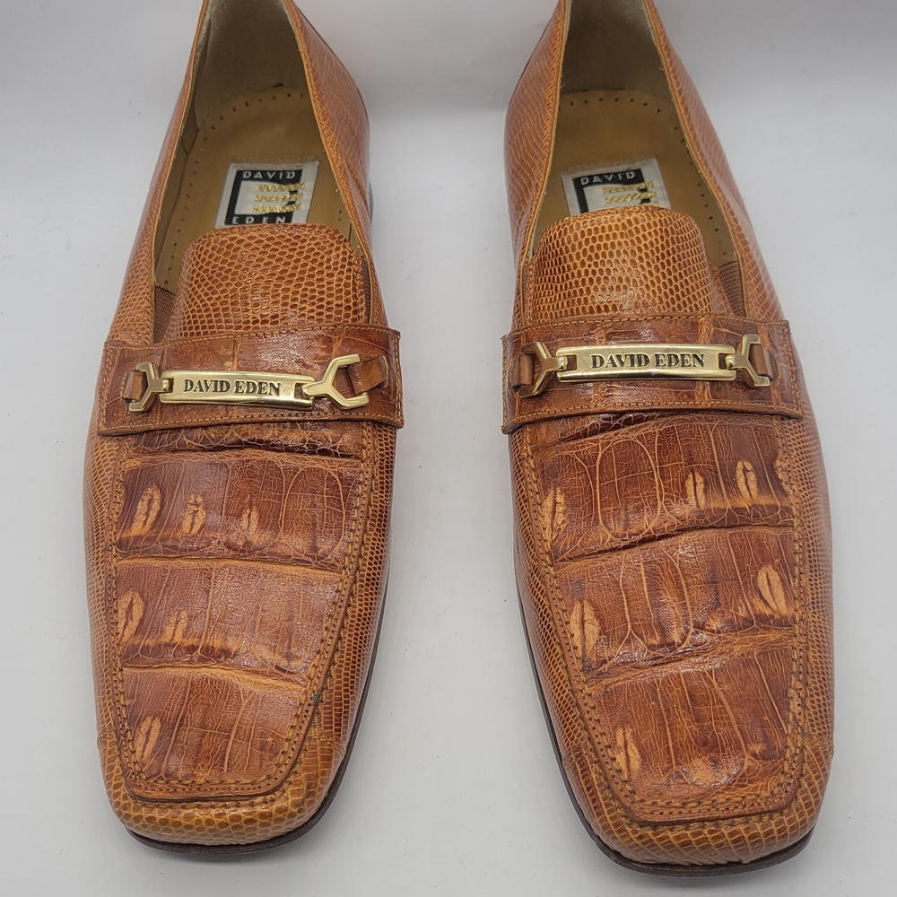 Genuine Crocodile/Lizard Tan David Eden Size 8.5 Men's Dress Shoes Loafers Spain